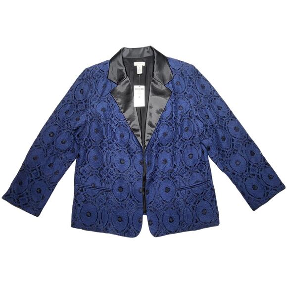 Chico's Jackets & Blazers - Chico's‎ Lace Overlay Blazer Jacket Casablanca Blue Black Lined Large 12 2
